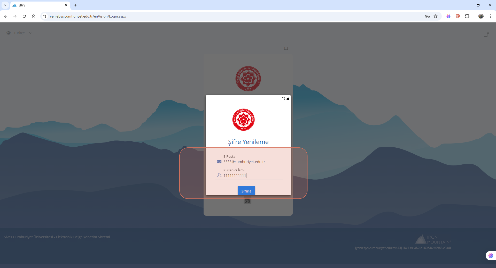 Şifre Sıfırlama Sayfası